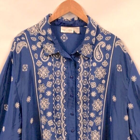 ELISABETH LIZ CLAIBORNE Blue Handkerchief Print Blouse Size 3X Bandana Print Top - Picture 3 of 8